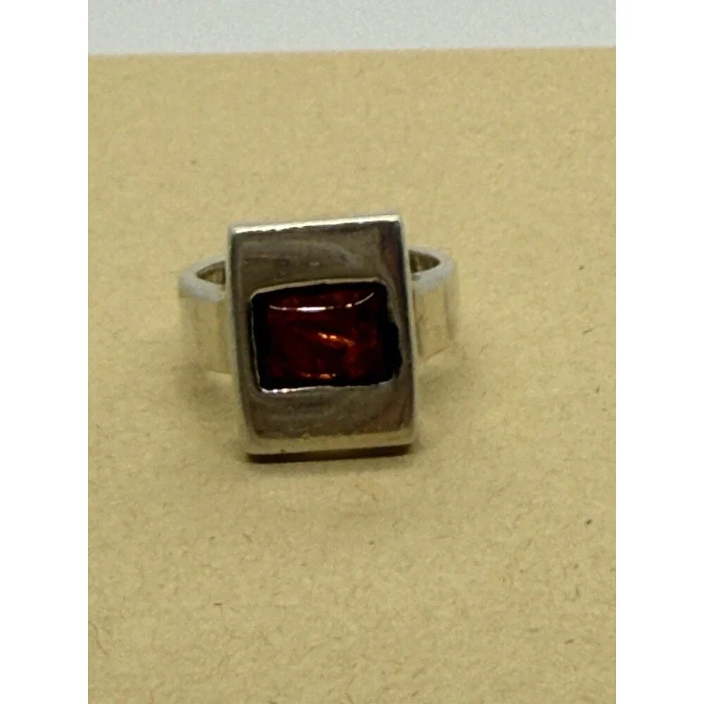 Pinky Ring Sterling Silver Handcrafted Baltic Amber Like Stone Sz 4.75 Vintage - Picture 4 of 14